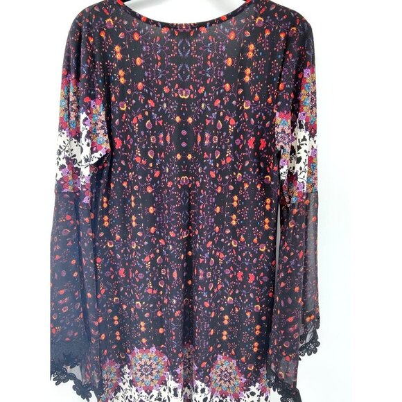 Prelude Black Dress Lace Bell Sleeves with Floral Print SIze M - Picture 10 of 12